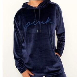 PINK Victorias Secret Velour Velvet Sweatsuit Hoodie & SweatPants Navy‎ XXL Y2K